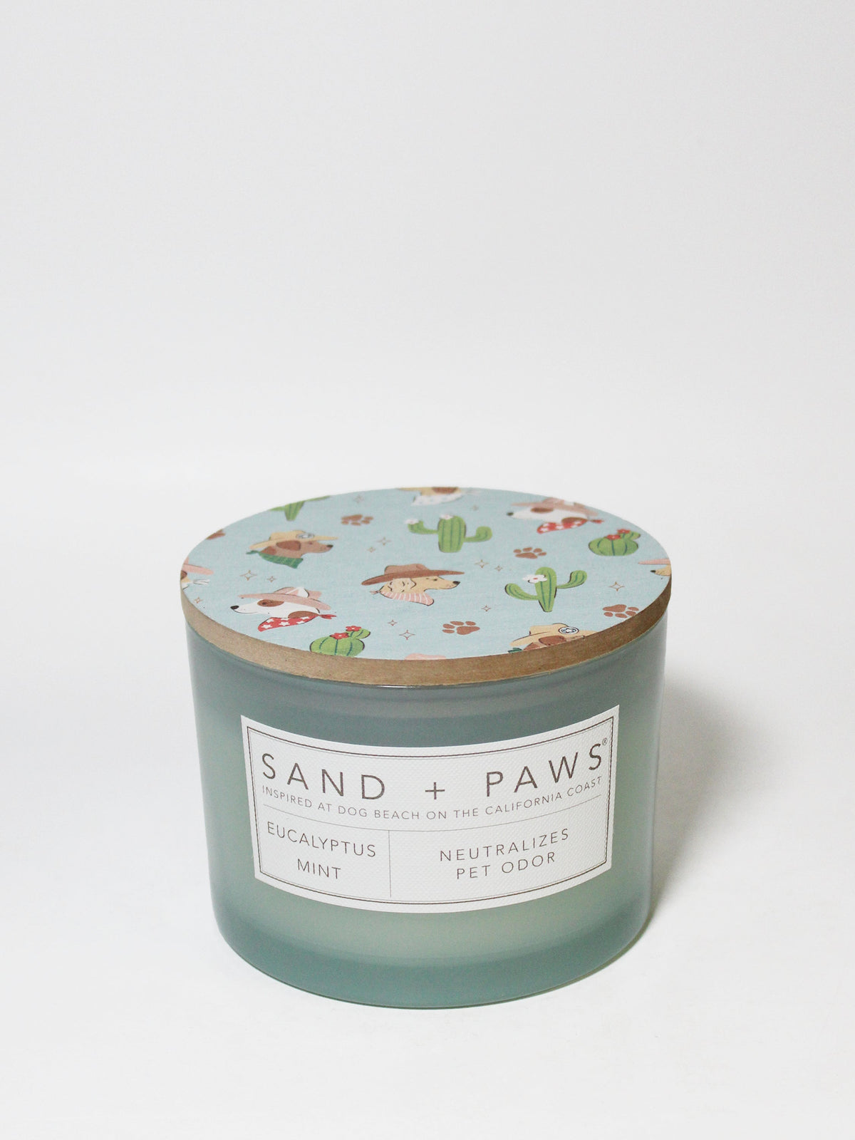 Hand-Poured Premium Cozy Sand + Paws Eucalyptus Mint 12 oz scented candle