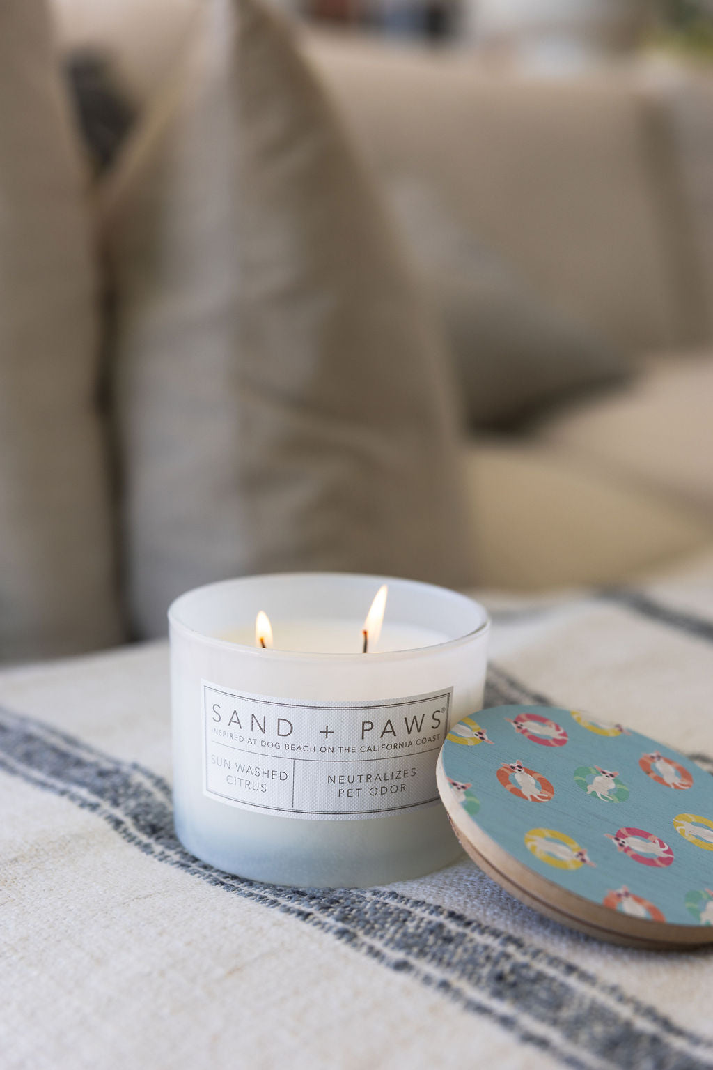 Hand-Poured Premium Cozy Sand + Paws Sun Washed Citrus 12 oz scented candle